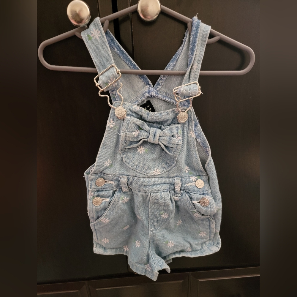 Baby girl denim overalls floral size 12 months